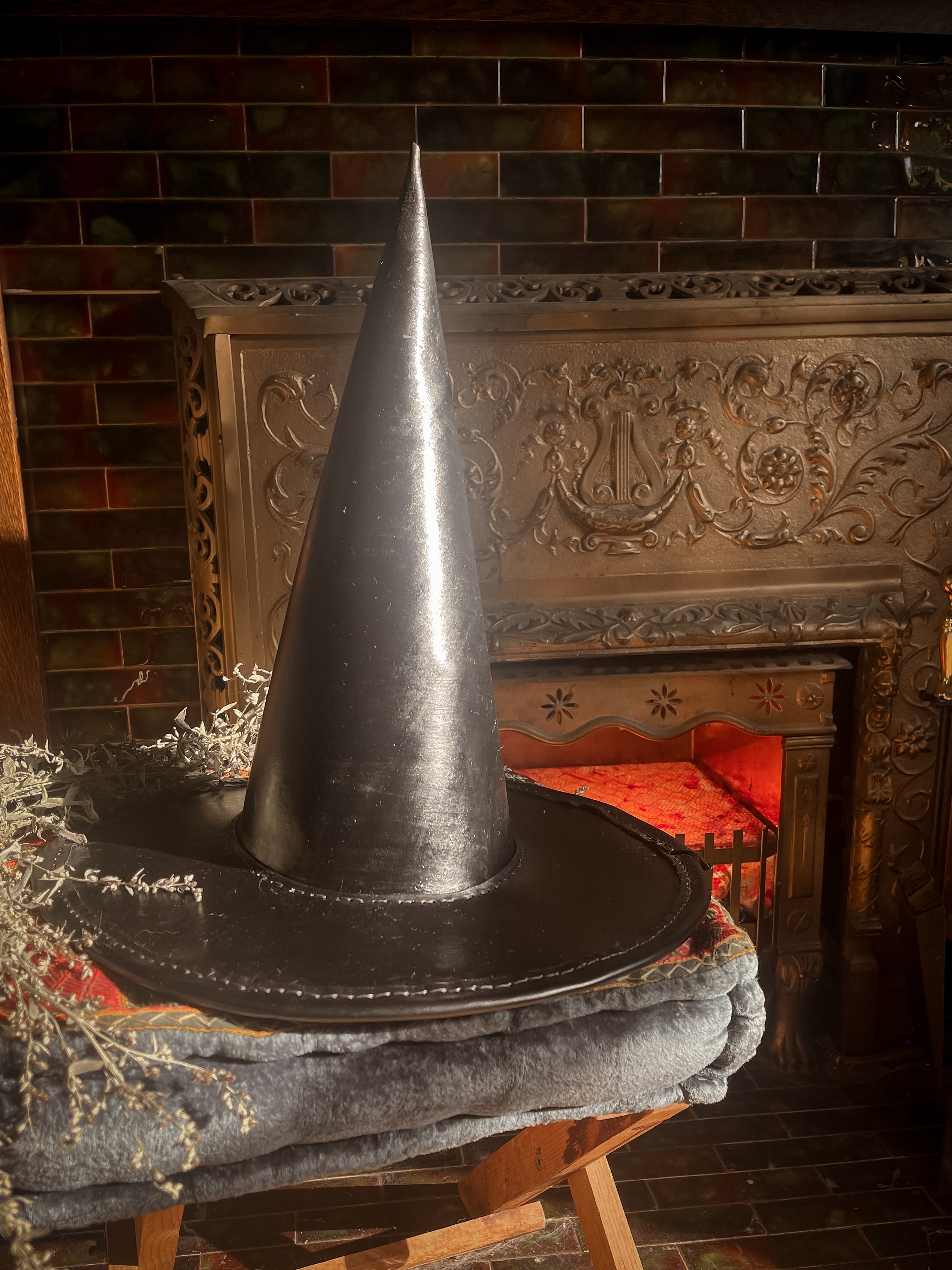 Midnight Coven Leather Witch Hat