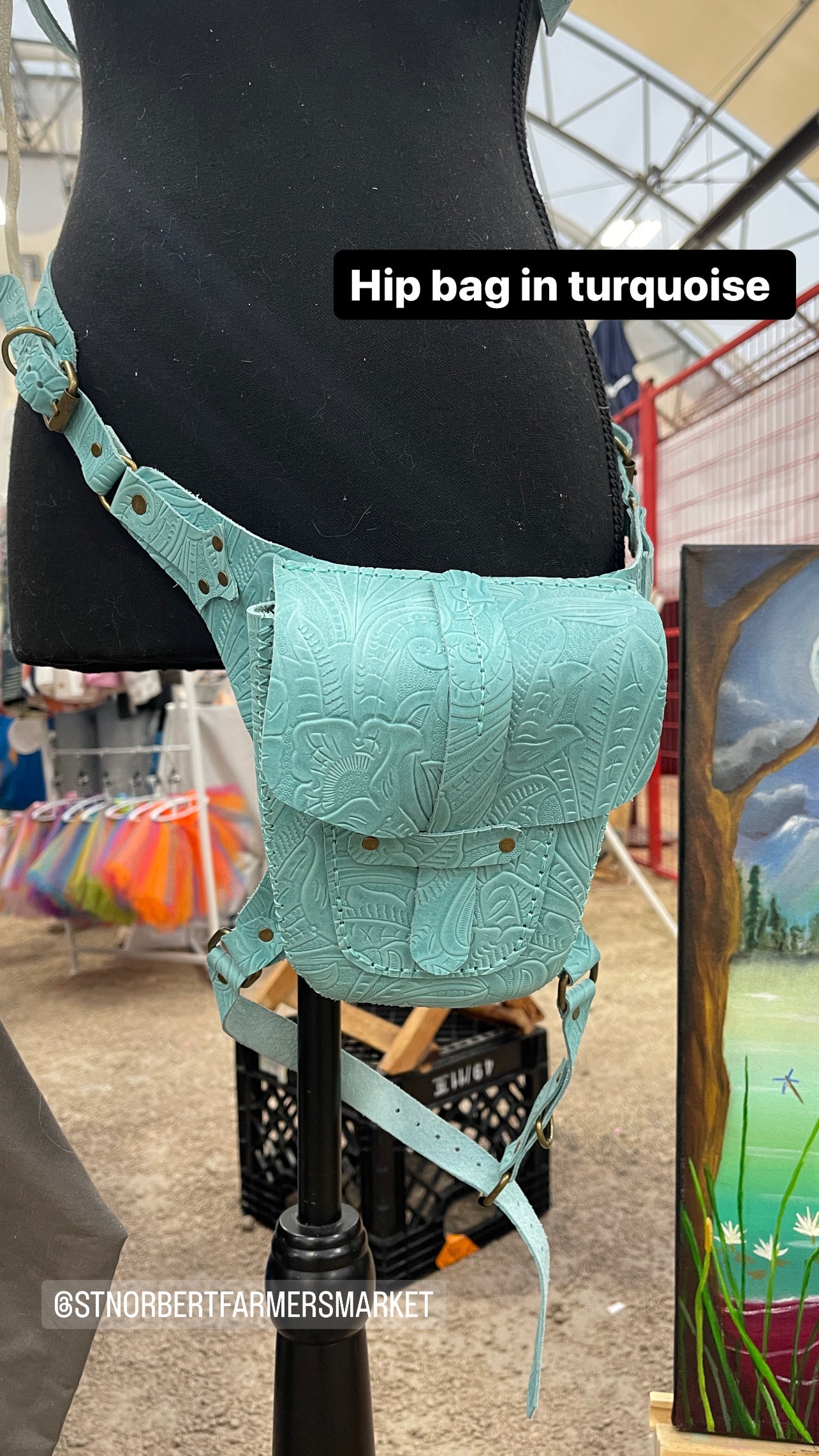 Turquoise Deadstock tooled leather hip bag