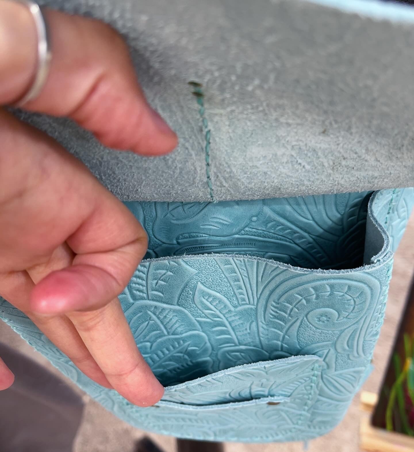 Turquoise Deadstock tooled leather hip bag