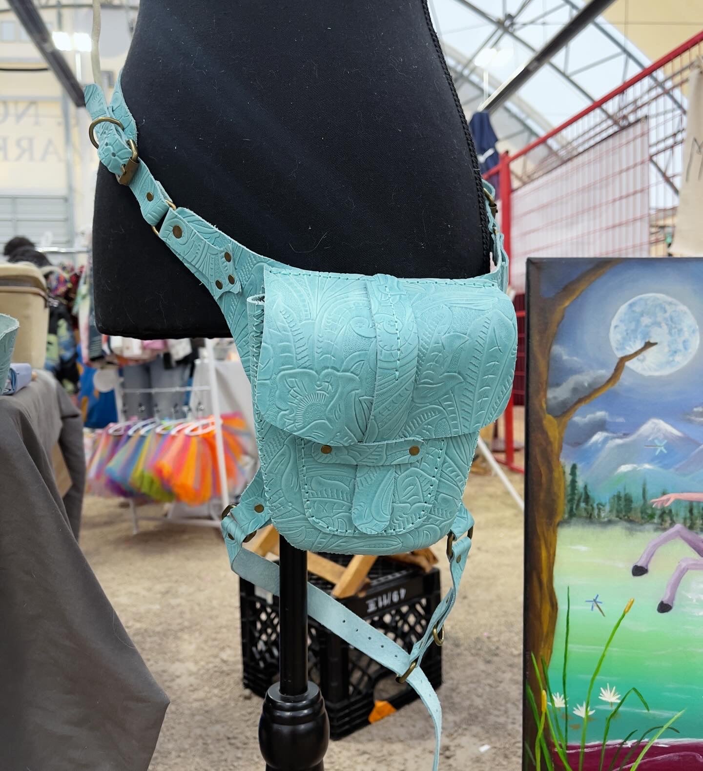 Turquoise Deadstock tooled leather hip bag