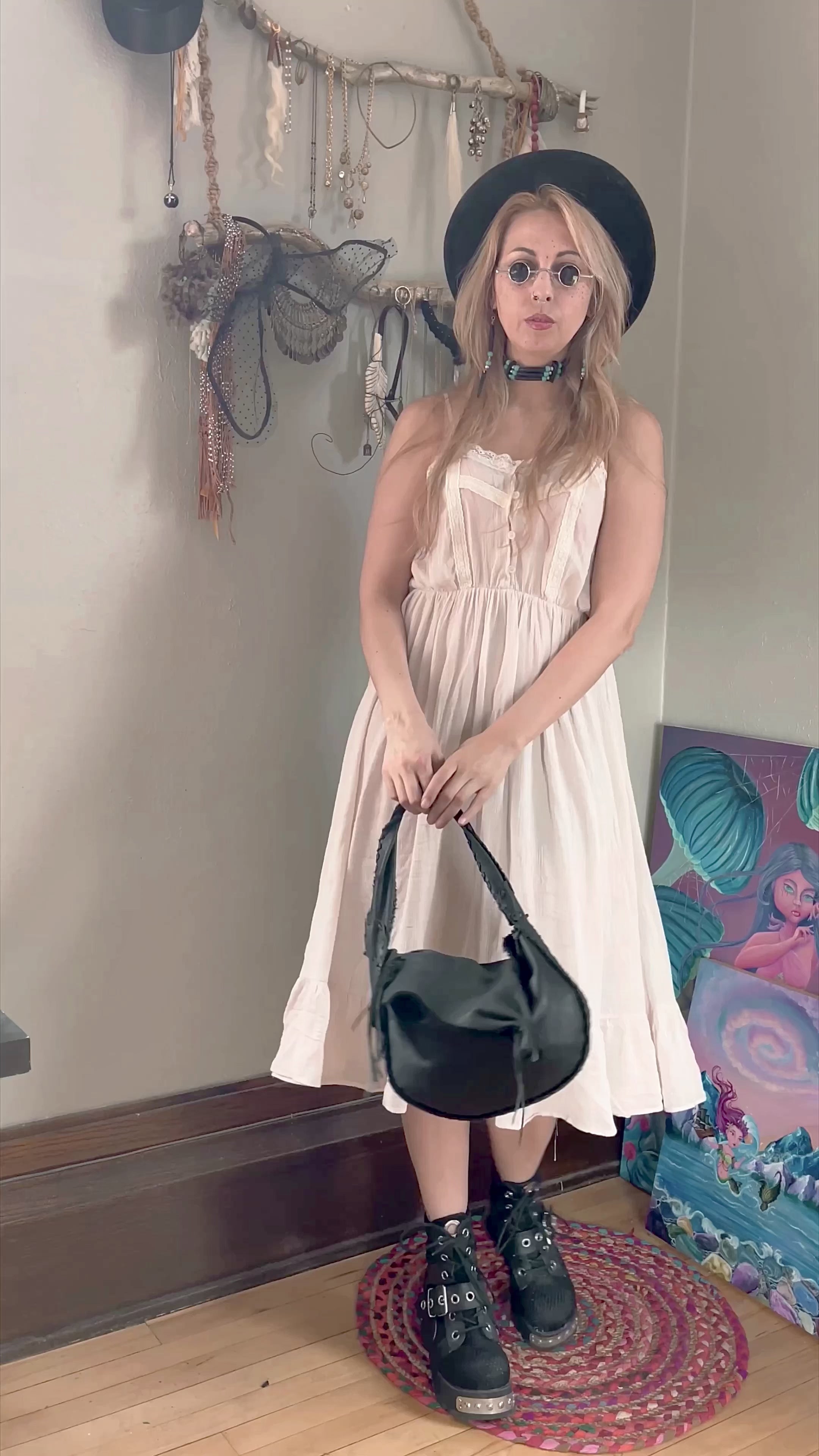 Dani ~ black leather fringe handbag