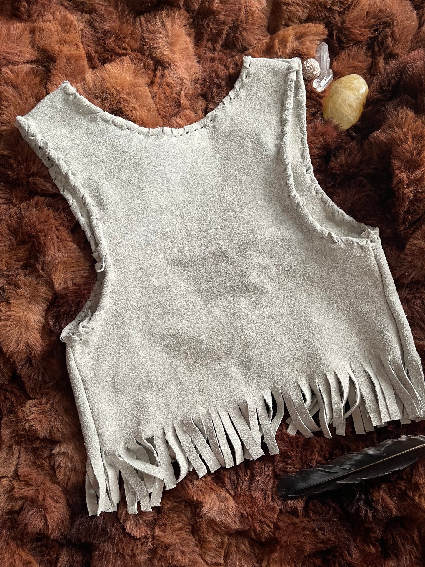 Sammi ~ stone gray suede fringe vest