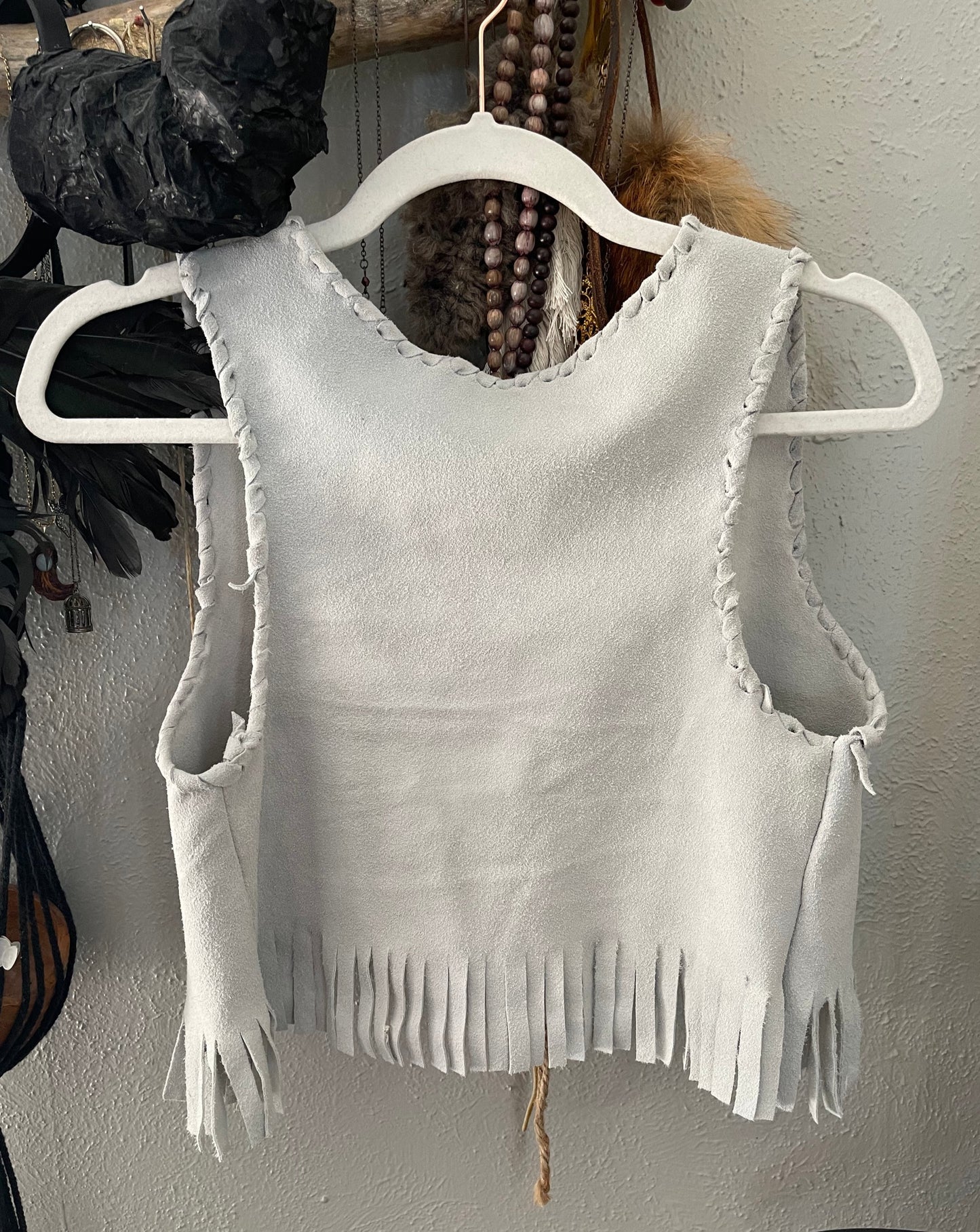 Sammi ~ stone gray suede fringe vest