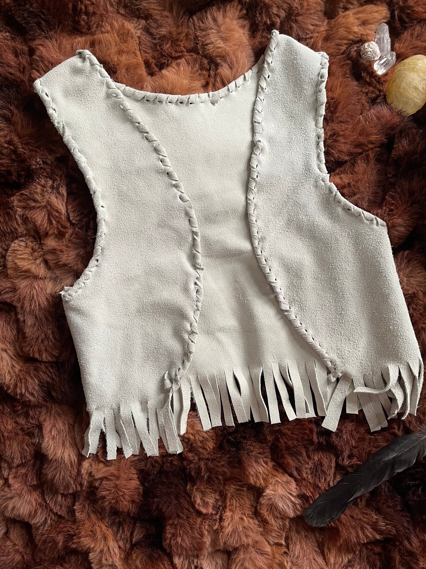 Sammi ~ stone gray suede fringe vest